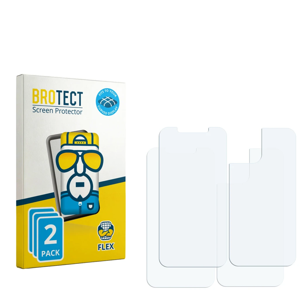 Vorderseite einer Produktverpackung mit dem Markenlogo BROTECT. Daneben ist der zugehörige Displayschutz.