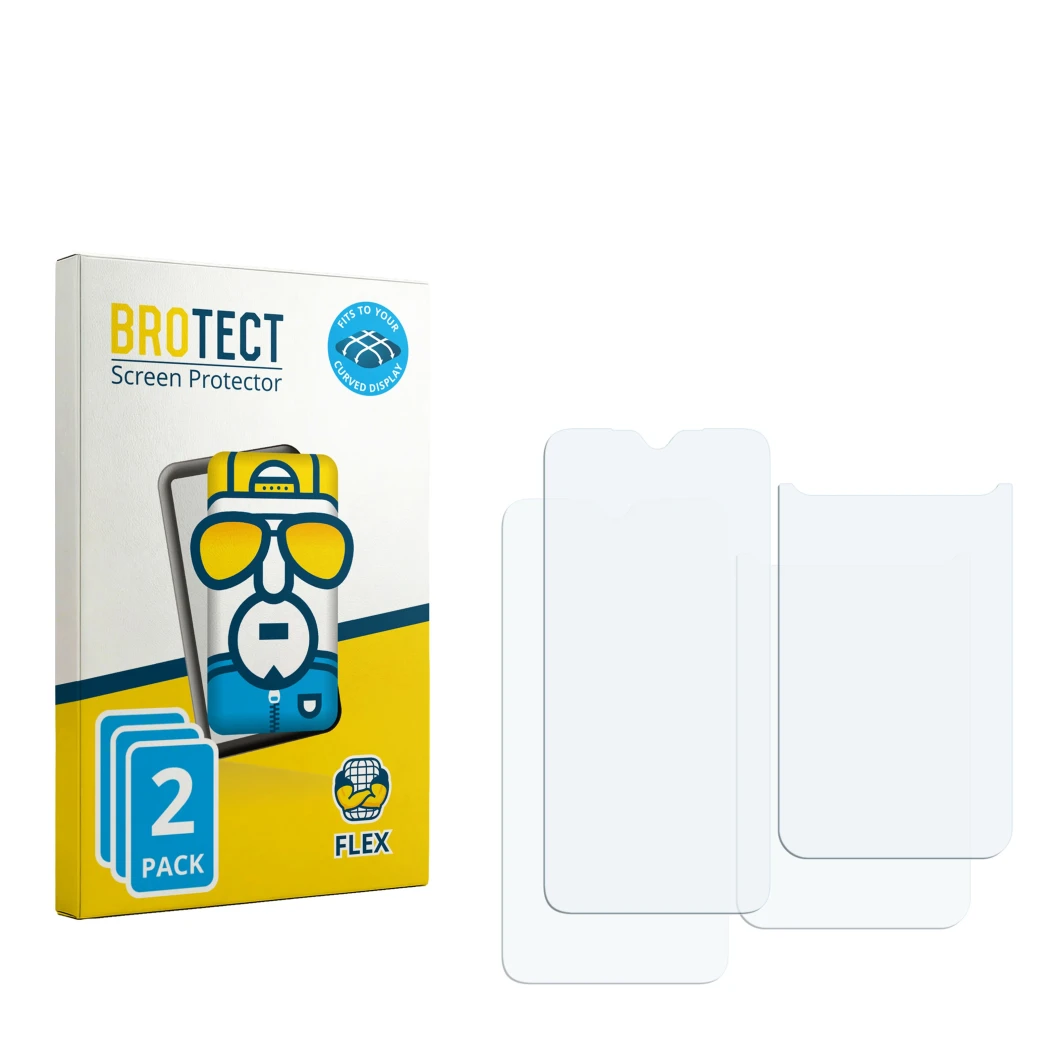 Vorderseite einer Produktverpackung mit dem Markenlogo BROTECT. Daneben ist der zugehörige Displayschutz.