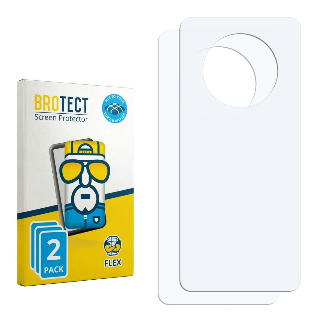 Vorderseite einer Produktverpackung mit dem Markenlogo BROTECT. Daneben ist der zugehörige Displayschutz.