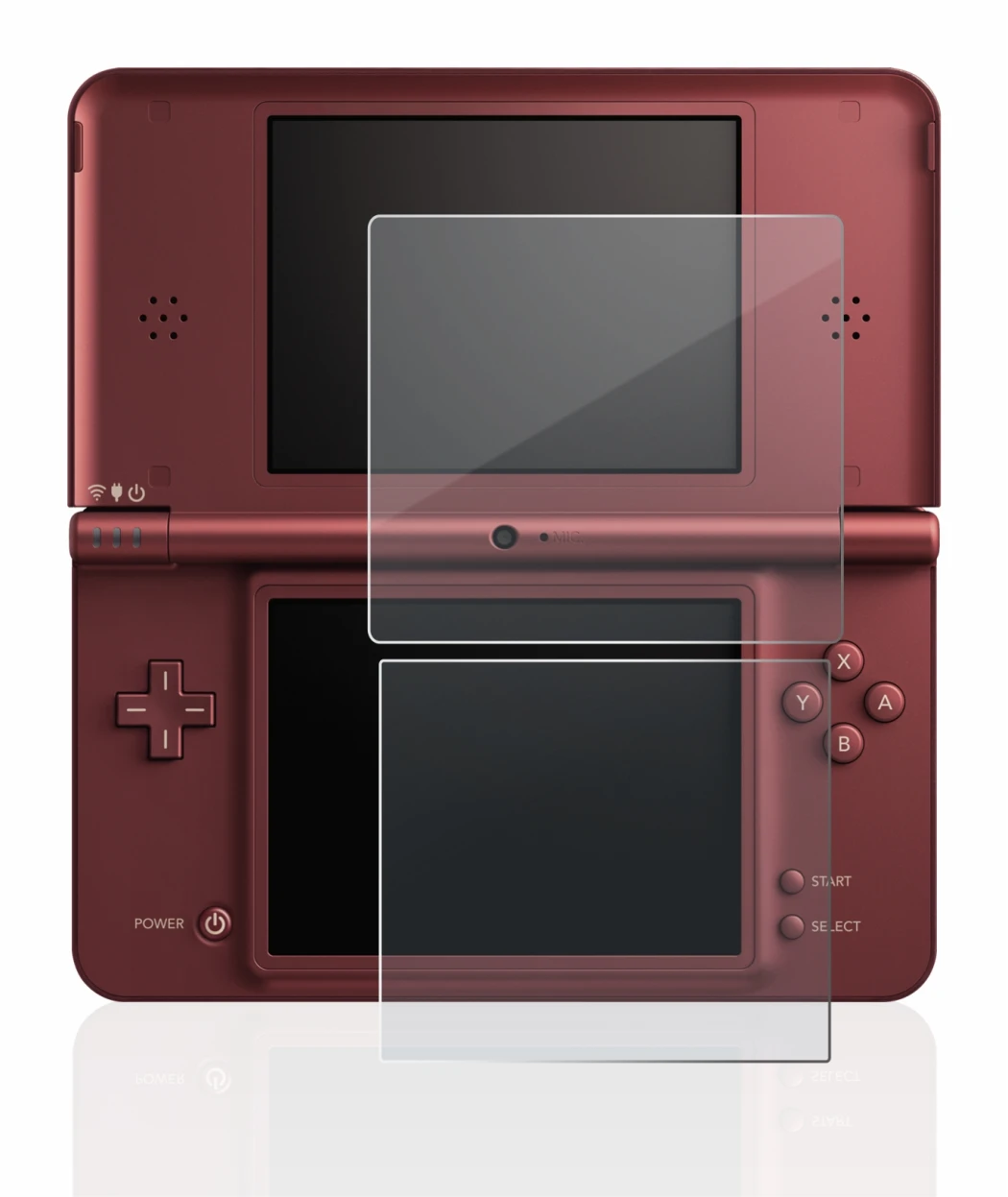 Abbildung des Geräts Nintendo DSi XL mit einer Vielzahl des Displayschutzes.