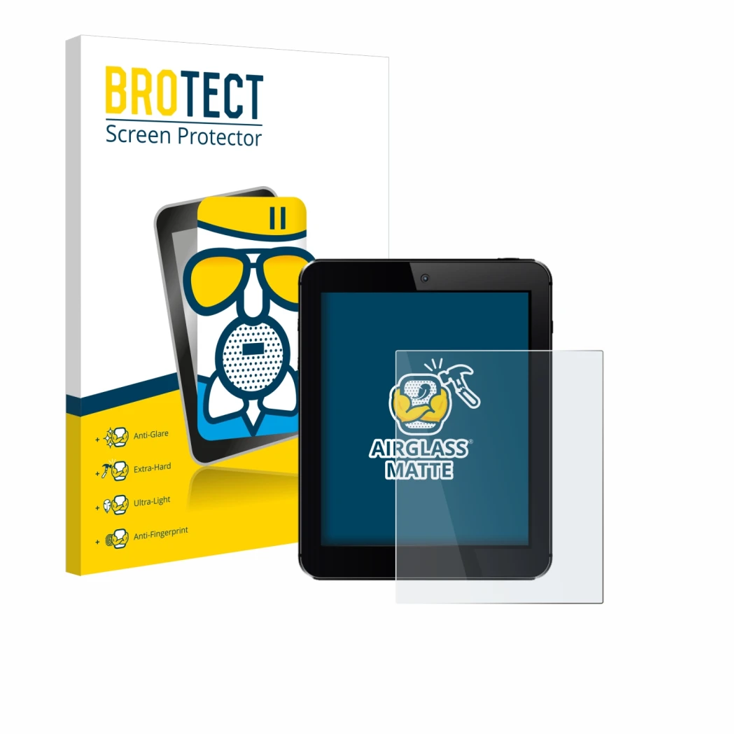 Vorderseite einer Produktverpackung mit dem Markenlogo BROTECT. Daneben ist das Gerät mit dem zugehörigen Displayschutz abgebi