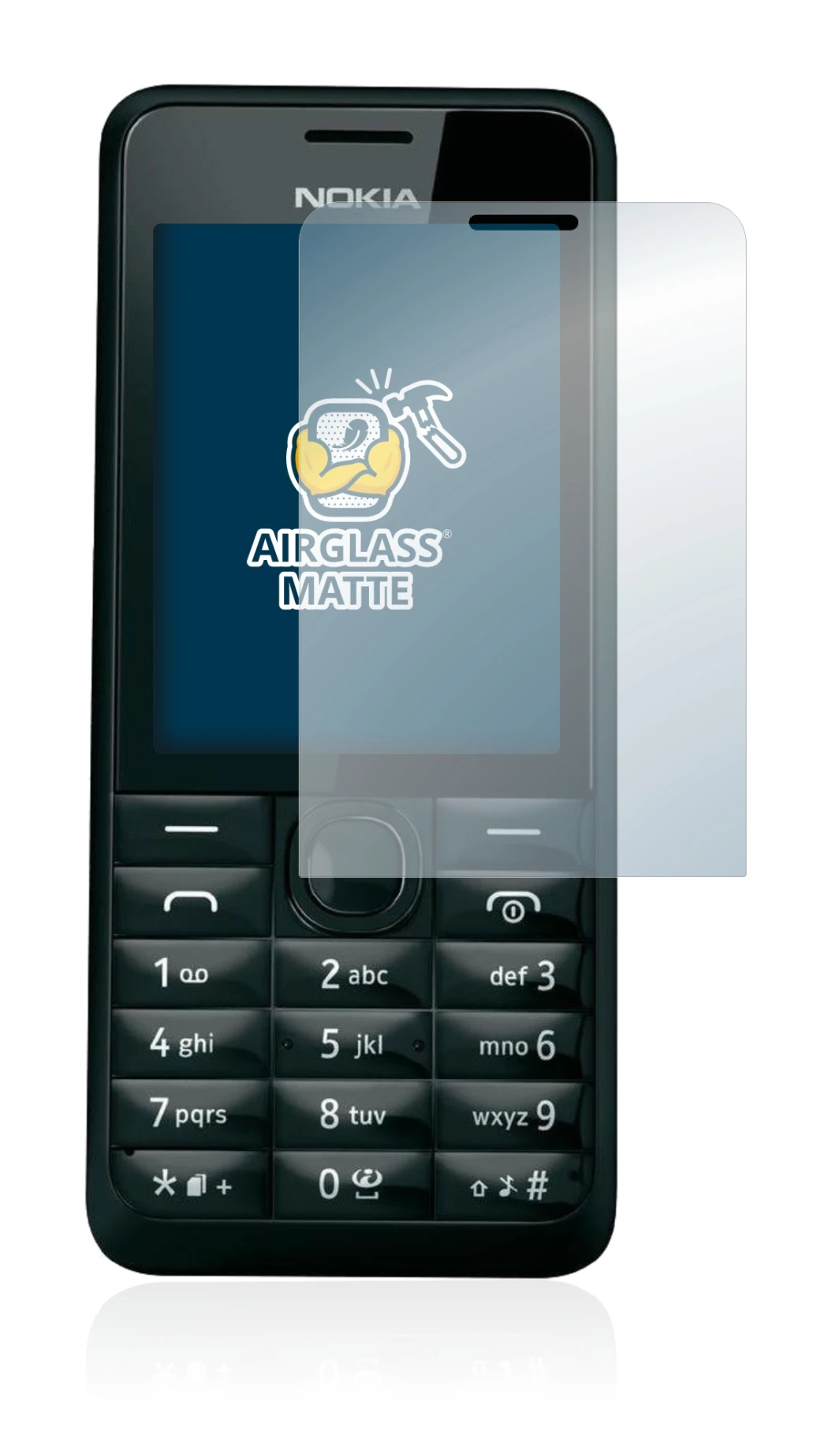 Abbildung des Geräts Nokia 301 mit einer Vielzahl des Displayschutzes.