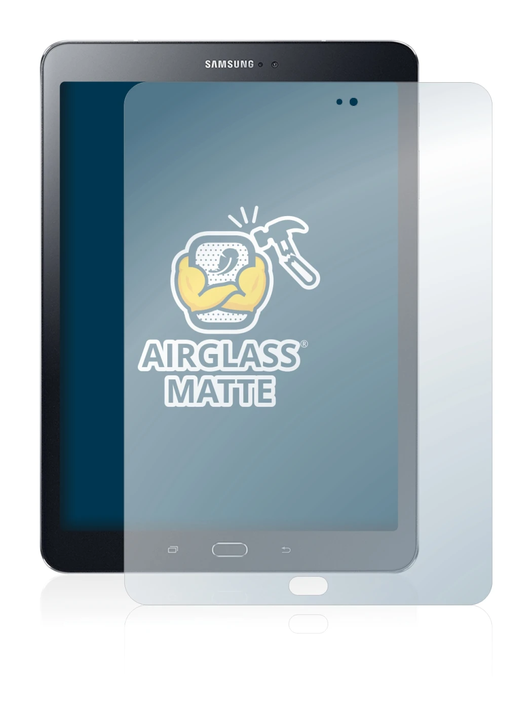 Abbildung des Geräts Samsung Galaxy Tab S2 9.7 mit einer Vielzahl des Displayschutzes.