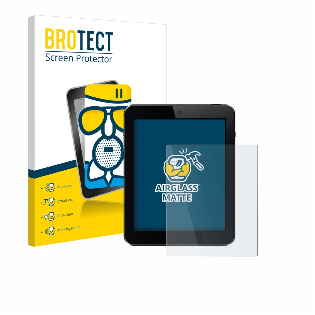 Vorderseite einer Produktverpackung mit dem Markenlogo BROTECT. Daneben ist das Gerät mit dem zugehörigen Displayschutz abgebi