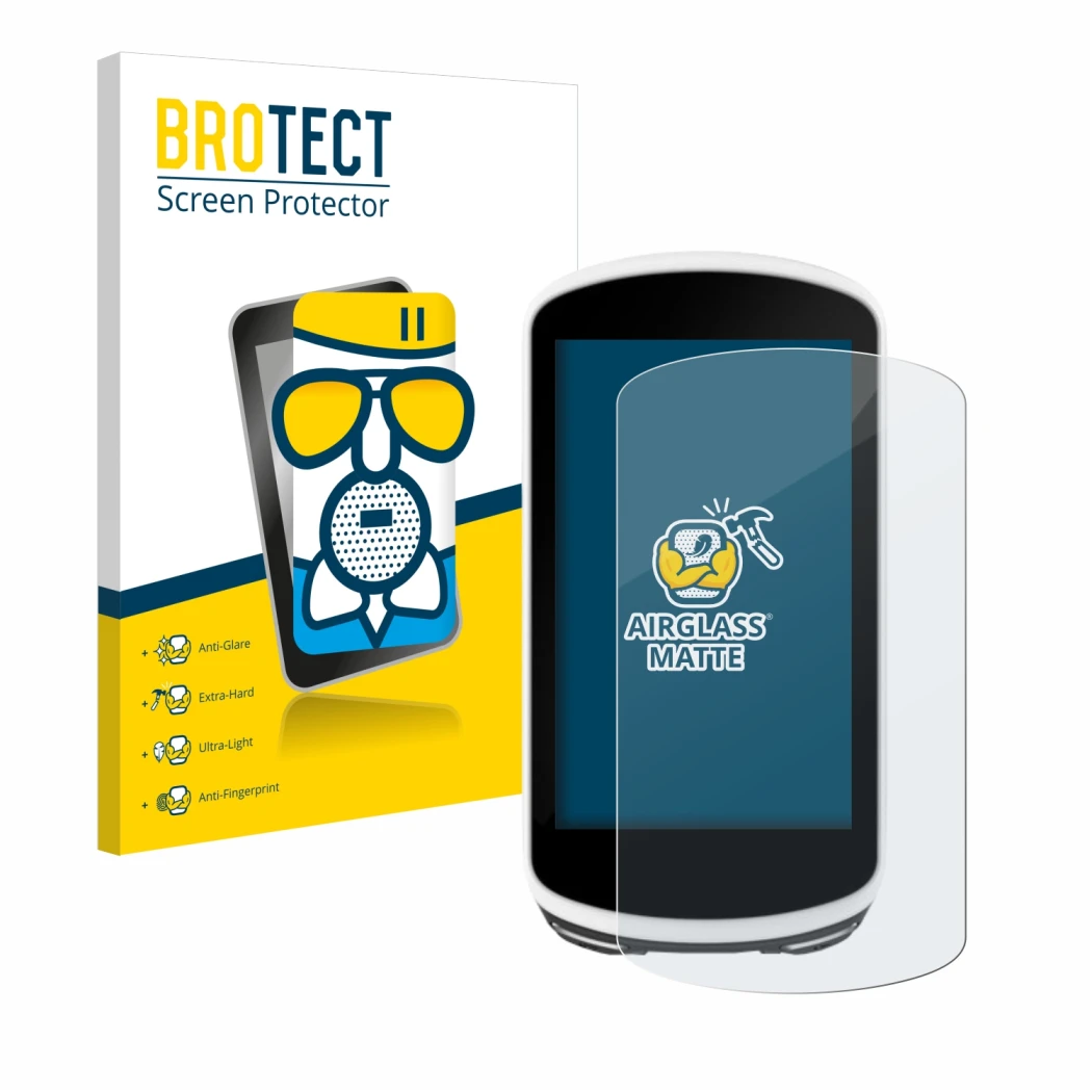 Vorderseite einer Produktverpackung mit dem Markenlogo BROTECT. Daneben ist das Gerät Garmin Edge 1030 mit dem zugehörigen Dis