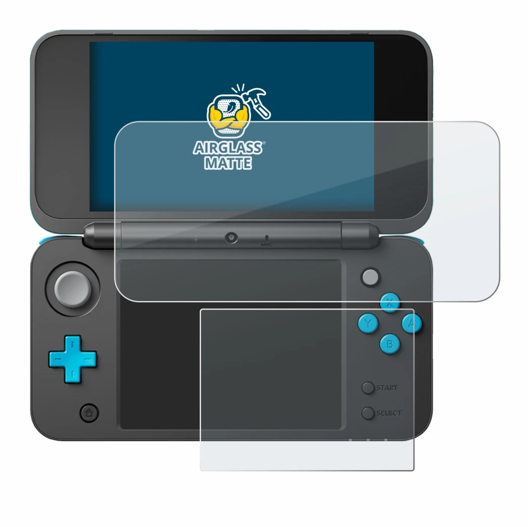 Abbildung des Geräts New Nintendo 2DS XL mit einer Vielzahl des Displayschutzes.