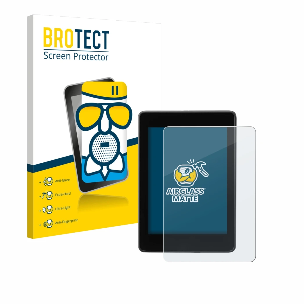 Vorderseite einer Produktverpackung mit dem Markenlogo BROTECT. Daneben ist das Gerät Amazon Kindle Paperwhite 2018 (10. Gen.)