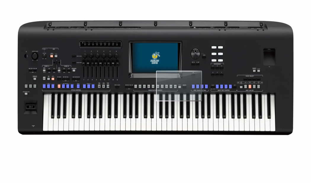 Abbildung des Geräts Yamaha Genos mit einer Vielzahl des Displayschutzes.