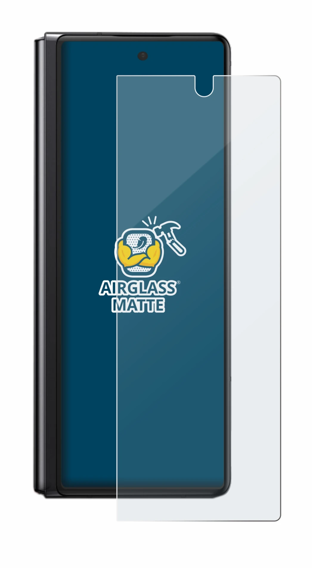 Abbildung des Geräts Samsung Galaxy Z Fold 2 5G mit einer Vielzahl des Displayschutzes.