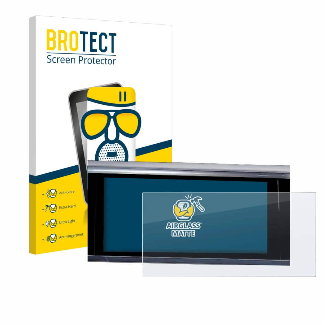 Vorderseite einer Produktverpackung mit dem Markenlogo BROTECT. Daneben ist das Gerät Audi A6 2018 MMI Navigation Plus 10.1