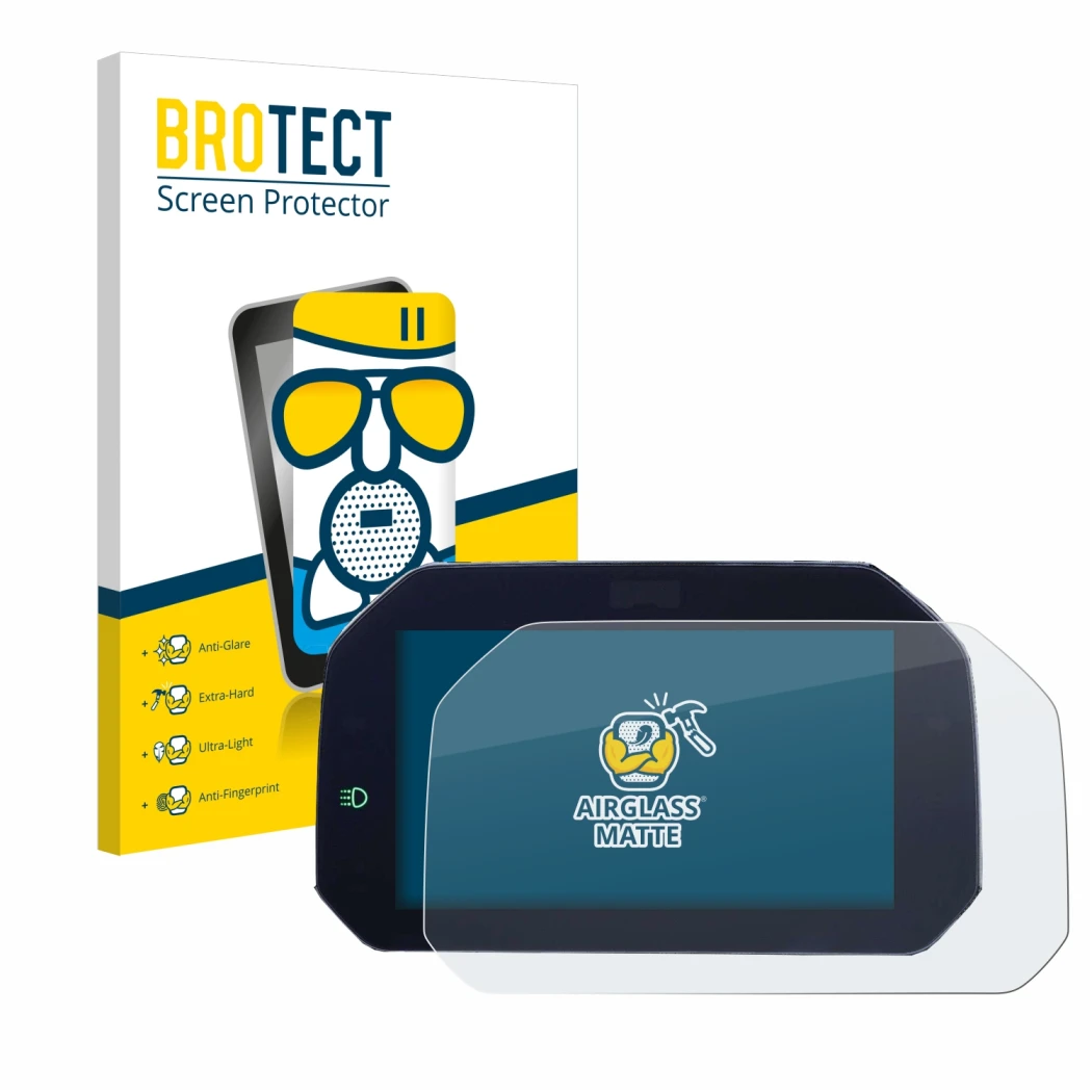 Vorderseite einer Produktverpackung mit dem Markenlogo BROTECT. Daneben ist das Gerät BMW S 1000 RR 2019 Connectivity TFT 6.5