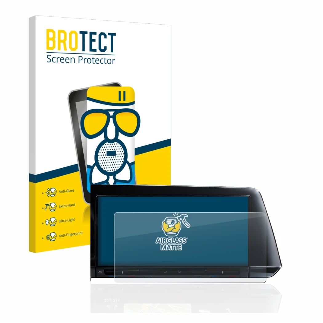 Vorderseite einer Produktverpackung mit dem Markenlogo BROTECT. Daneben ist das Gerät Volkswagen Golf 8 2020 Discover Pro 10