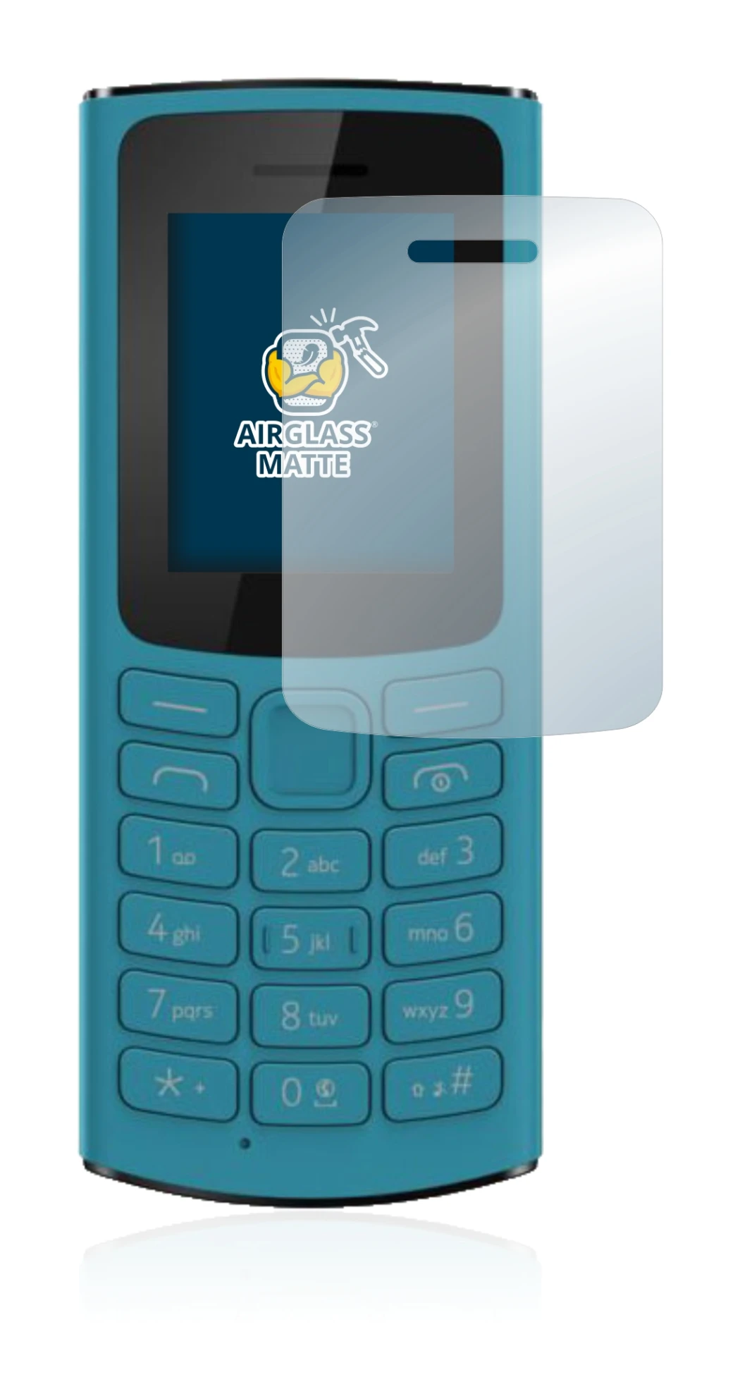 Abbildung des Geräts Nokia 105 4G 2021 mit einer Vielzahl des Displayschutzes.