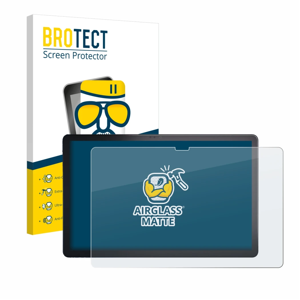 Vorderseite einer Produktverpackung mit dem Markenlogo BROTECT. Daneben ist das Gerät Lenovo Tab P11 Plus mit dem zugehörigen