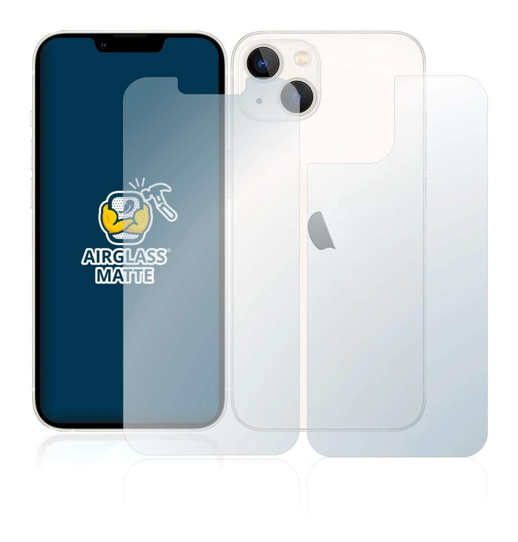 Abbildung des Geräts Apple iPhone 13 (Display+Rückseite) mit einer Vielzahl des Displayschutzes.