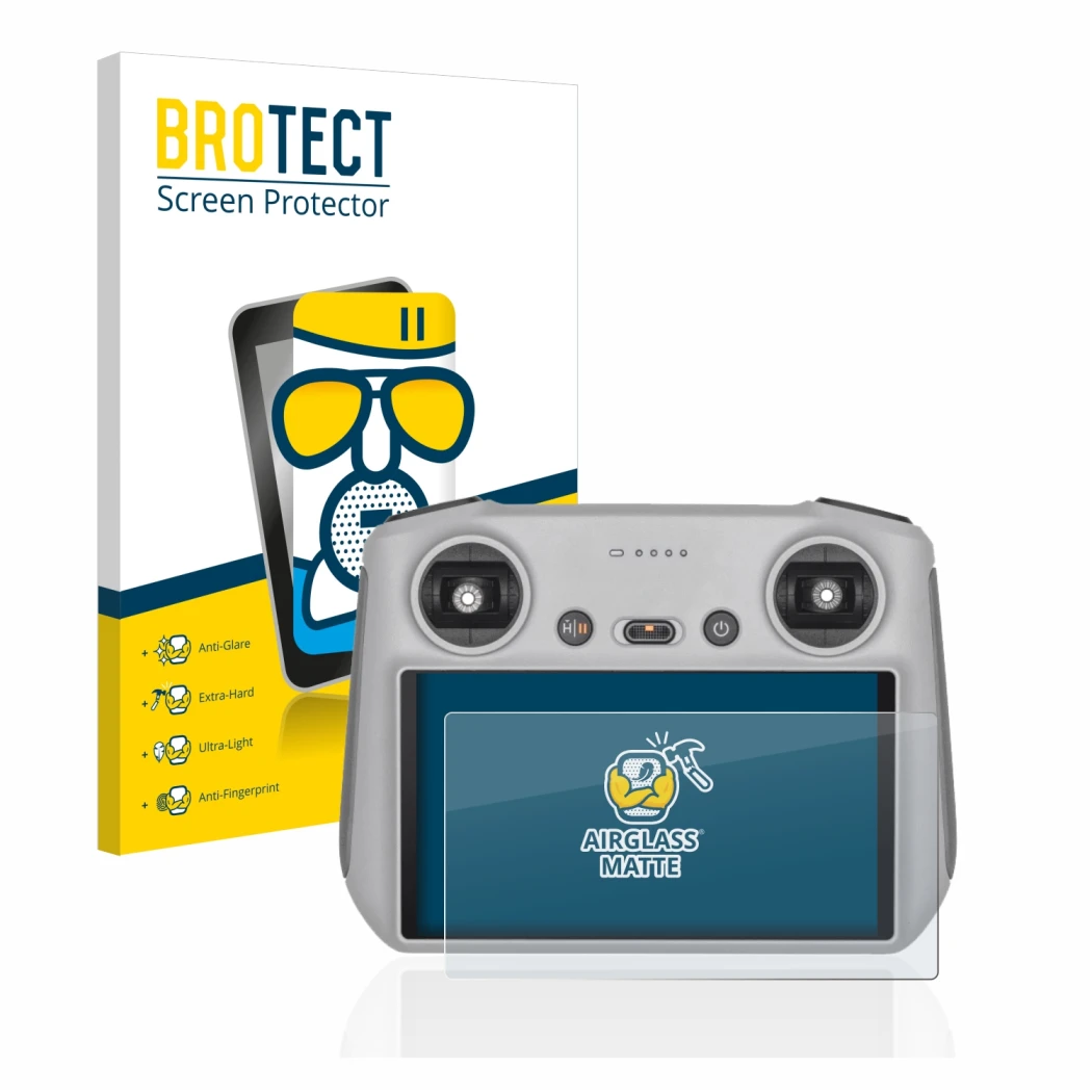 Vorderseite einer Produktverpackung mit dem Markenlogo BROTECT. Daneben ist das Gerät DJI RC Controller mit dem zugehörigen Di