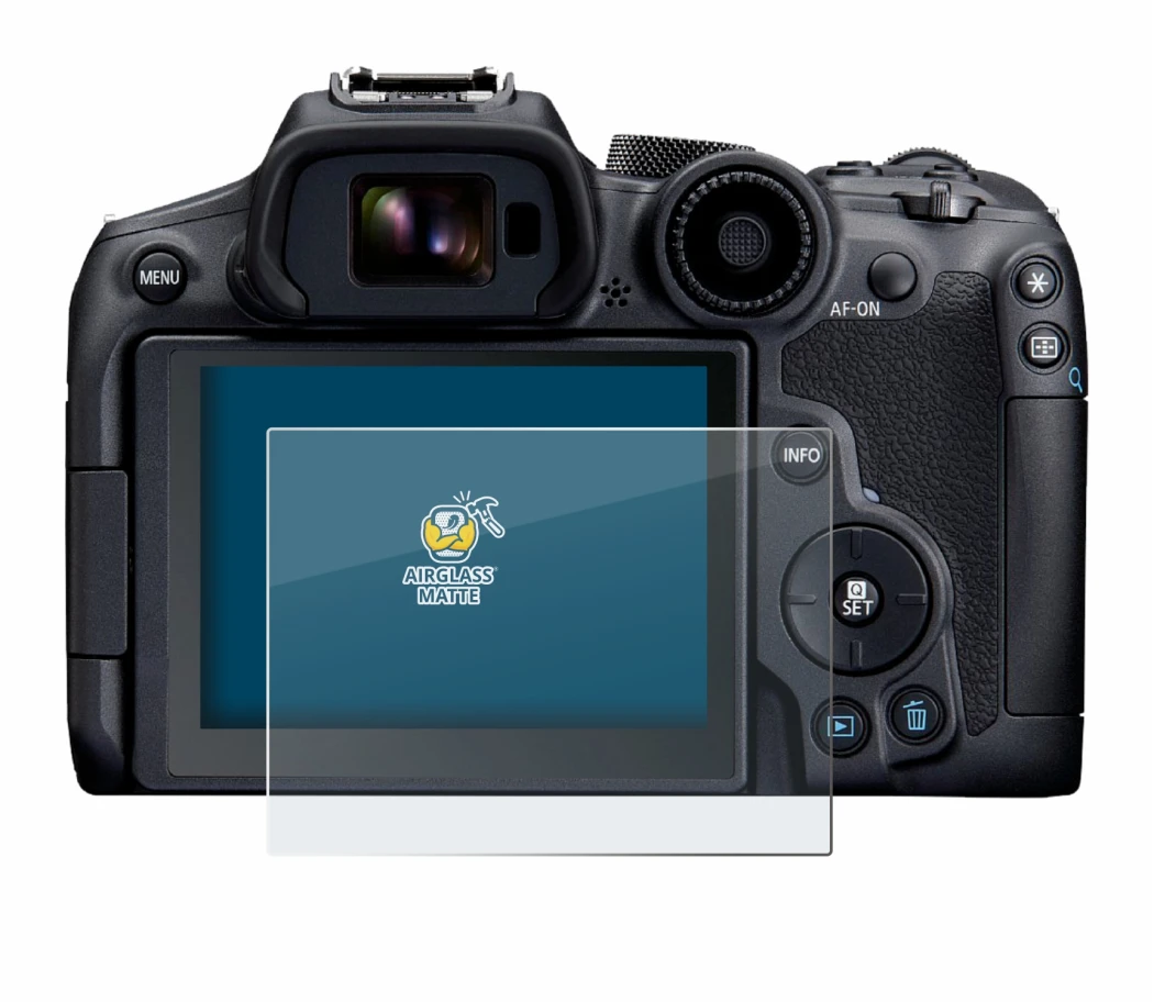Abbildung des Geräts Canon EOS R7 mit einer Vielzahl des Displayschutzes.