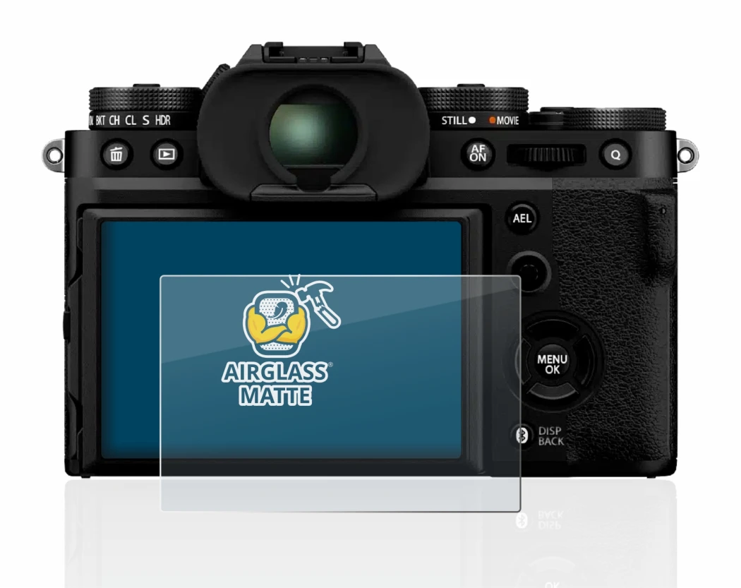 Abbildung des Geräts Fujifilm X-T5 mit einer Vielzahl des Displayschutzes.