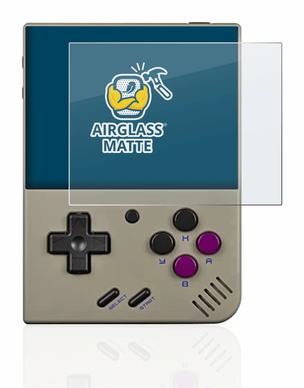 Abbildung des Geräts Miyoo Mini Plus mit einer Vielzahl des Displayschutzes.