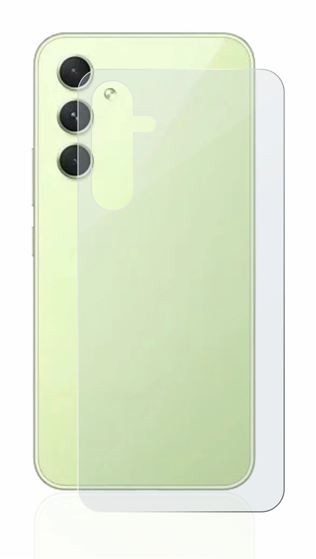 Abbildung des Geräts Samsung Galaxy A54 5G (Rückseite) mit einer Vielzahl des Displayschutzes.