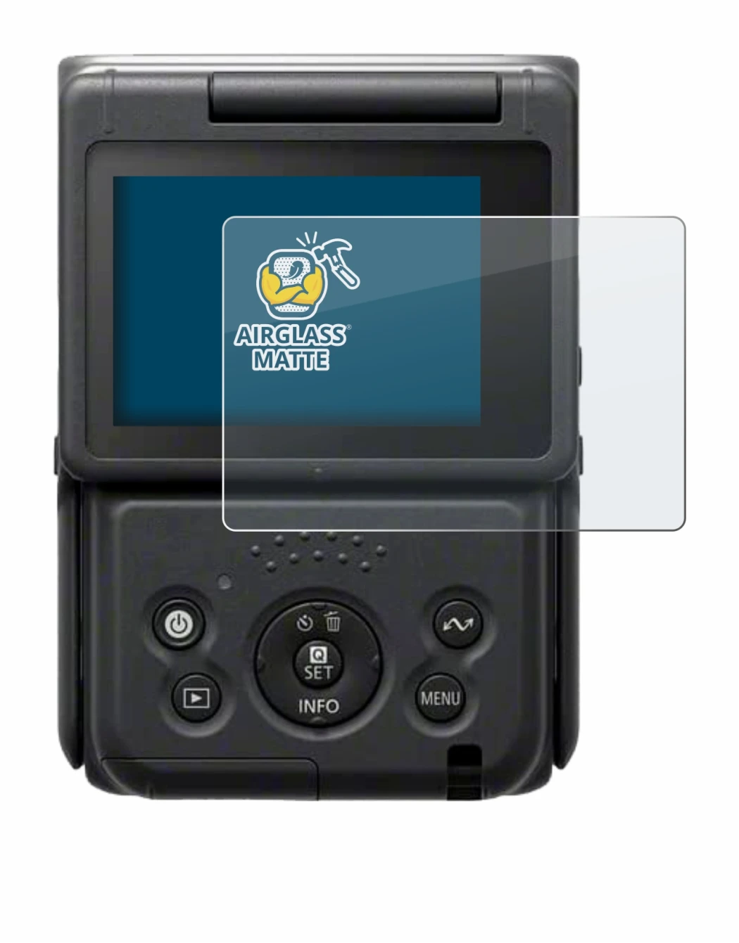 Abbildung des Geräts Canon PowerShot V10 Vlog Camera mit einer Vielzahl des Displayschutzes.