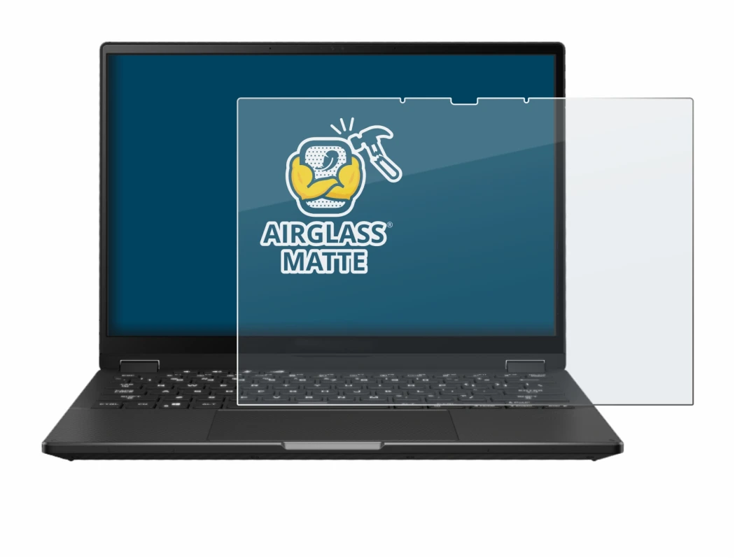 Abbildung des Geräts ASUS ROG Flow X13 2023 mit einer Vielzahl des Displayschutzes.