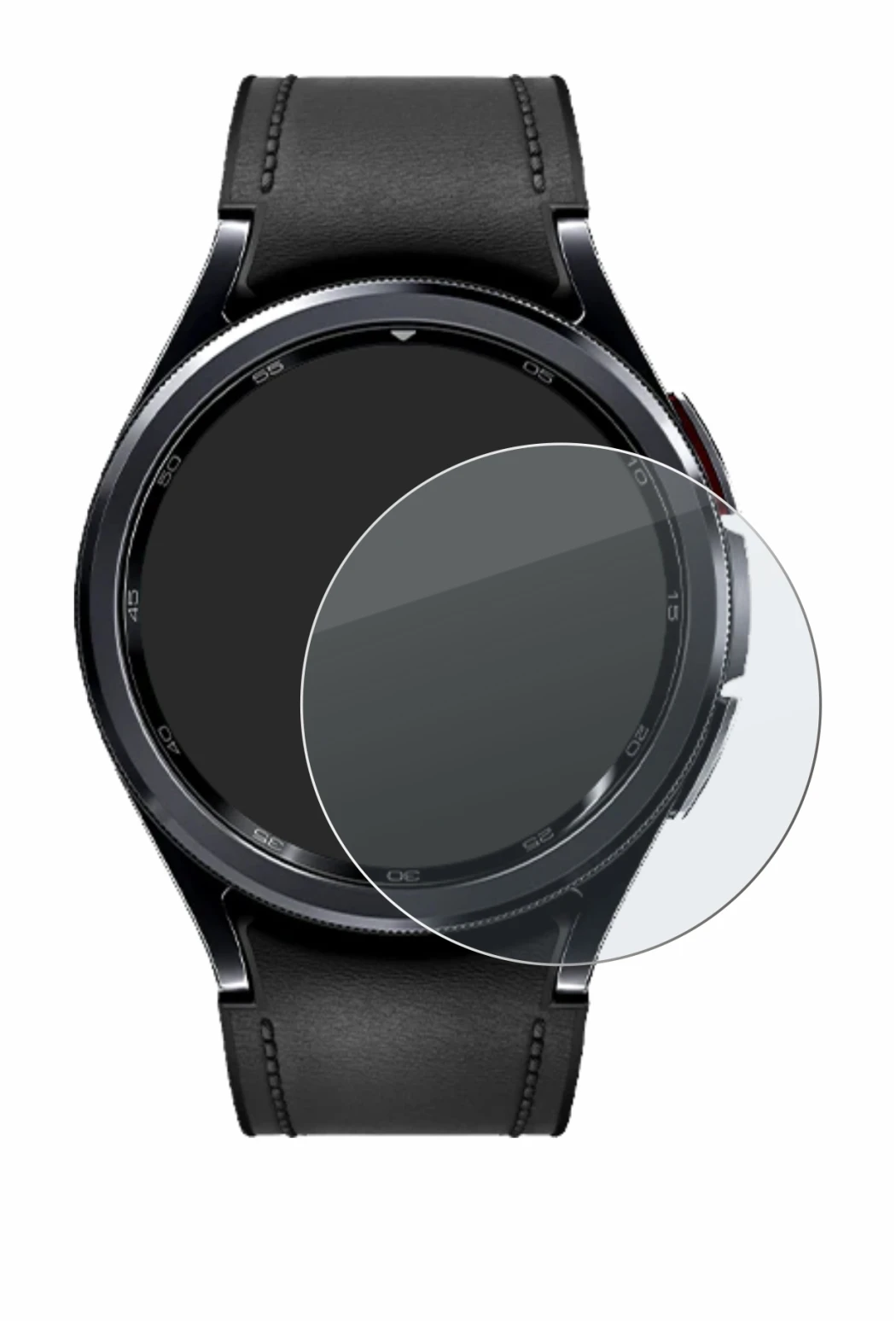 Abbildung des Geräts Samsung Galaxy Watch 6 Classic (47 mm) mit einer Vielzahl des Displayschutzes.