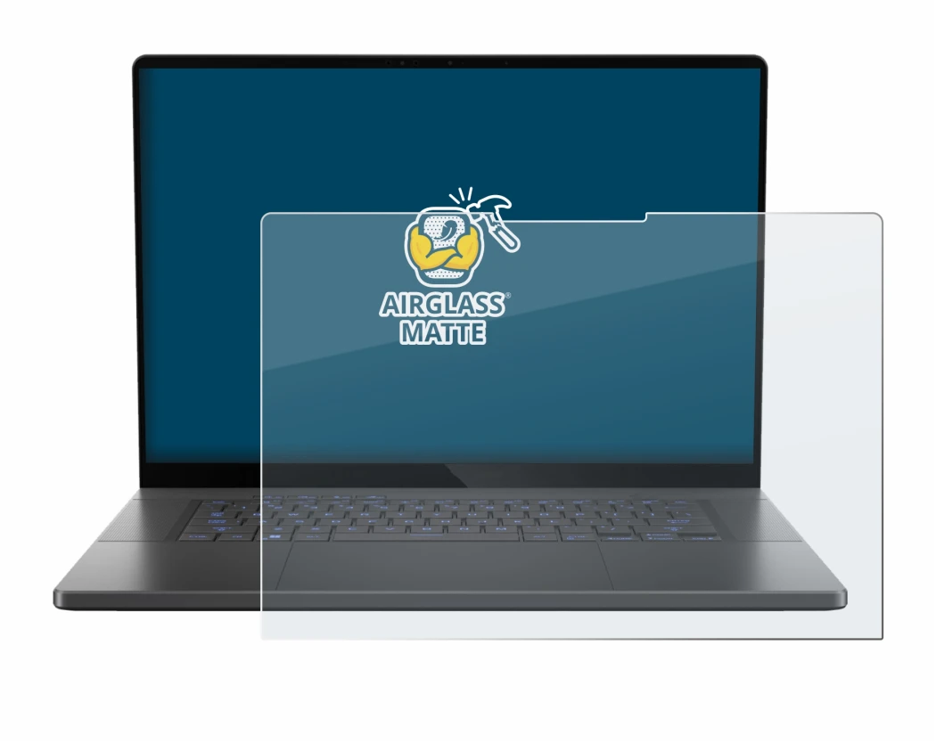 Abbildung des Geräts ASUS ROG Zephyrus G16 2024 mit einer Vielzahl des Displayschutzes.