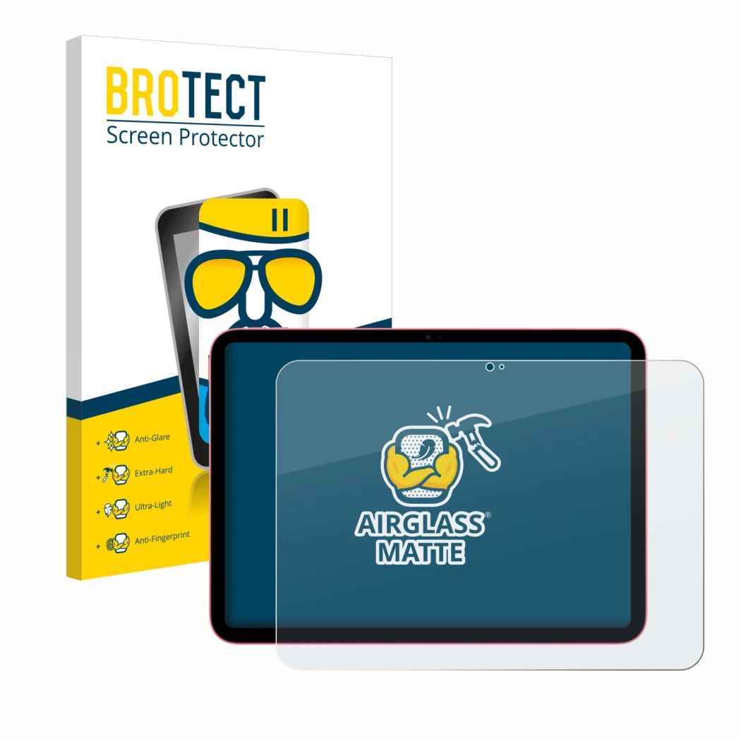 Vorderseite einer Produktverpackung mit dem Markenlogo BROTECT. Daneben ist das Gerät Apple iPad 10.9