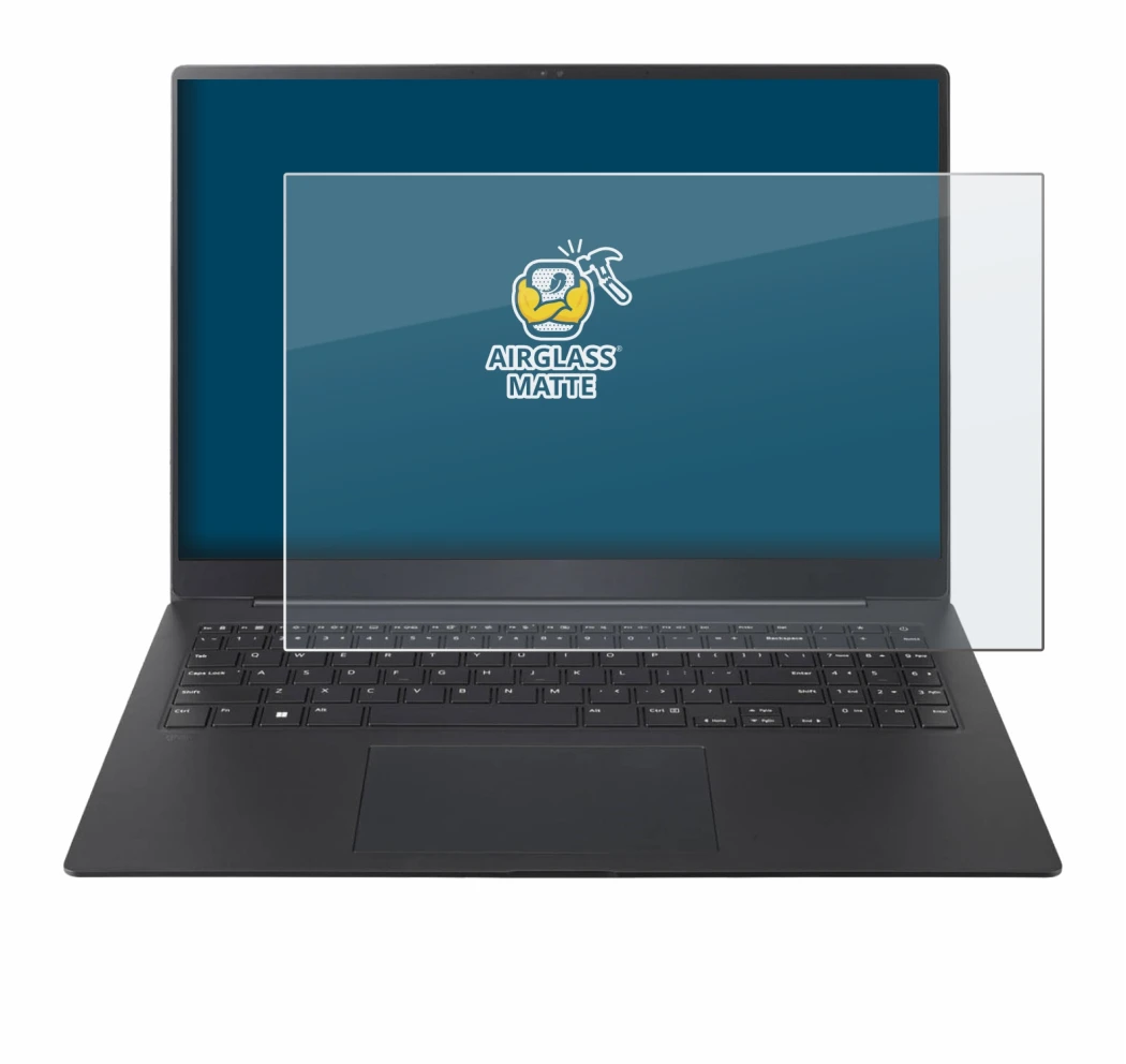 Abbildung des Geräts LG gram Pro 16 2024 mit einer Vielzahl des Displayschutzes.