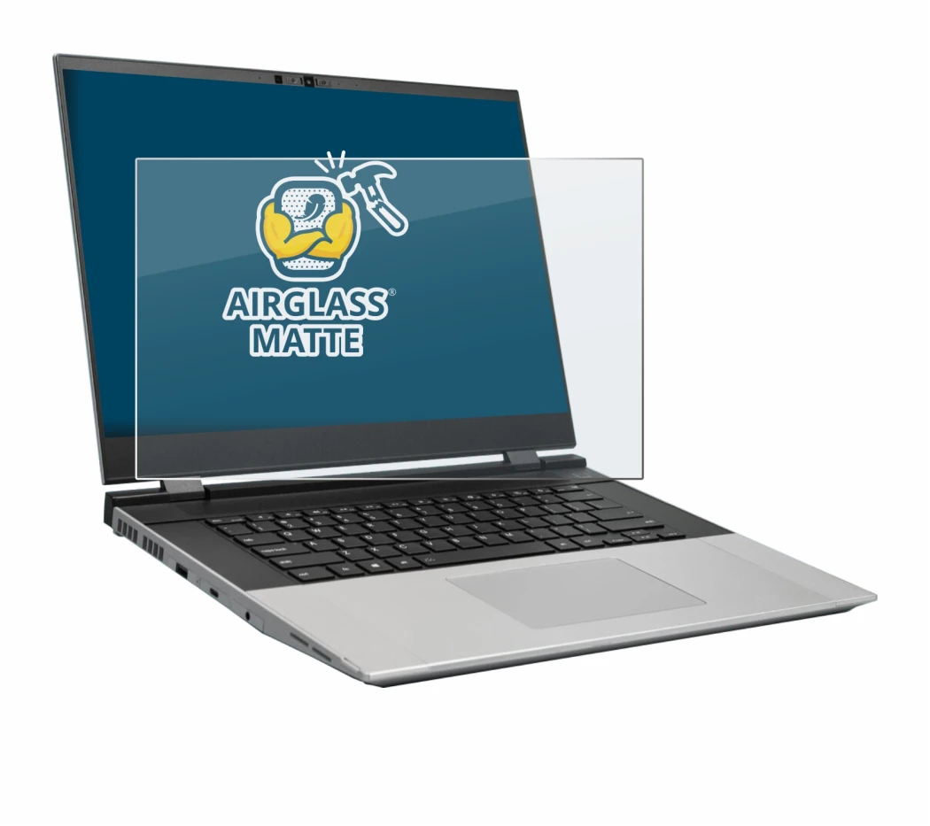 Abbildung des Geräts Framework Laptop 16 mit einer Vielzahl des Displayschutzes.