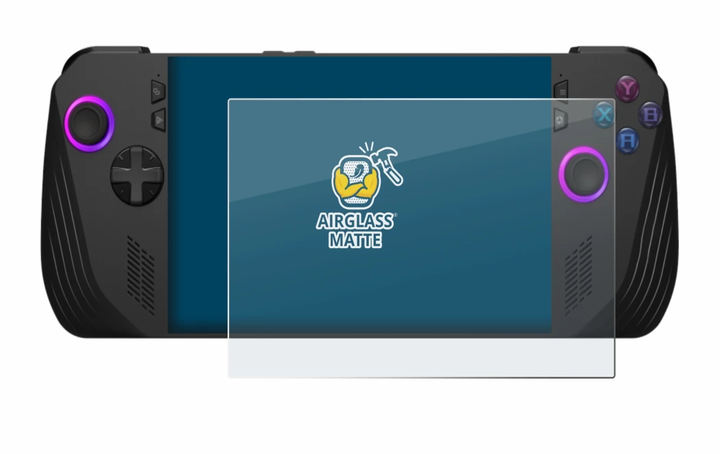 Abbildung des Geräts ASUS ROG Ally X (2024) mit einer Vielzahl des Displayschutzes.