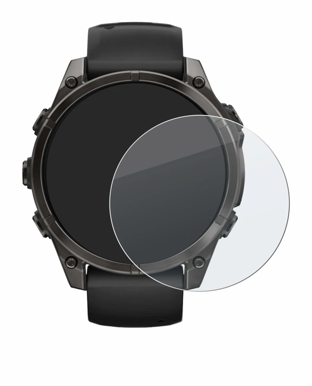 Abbildung des Geräts Garmin Fenix 8 AMOLED (47 mm) mit einer Vielzahl des Displayschutzes.