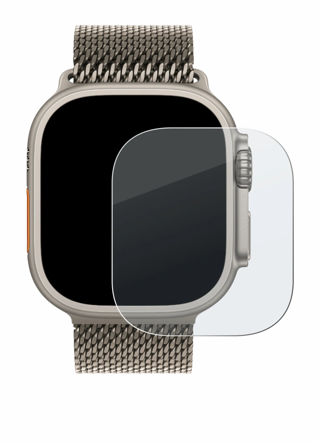 Abbildung des Geräts Apple Watch Ultra 3 mit einer Vielzahl des Displayschutzes.