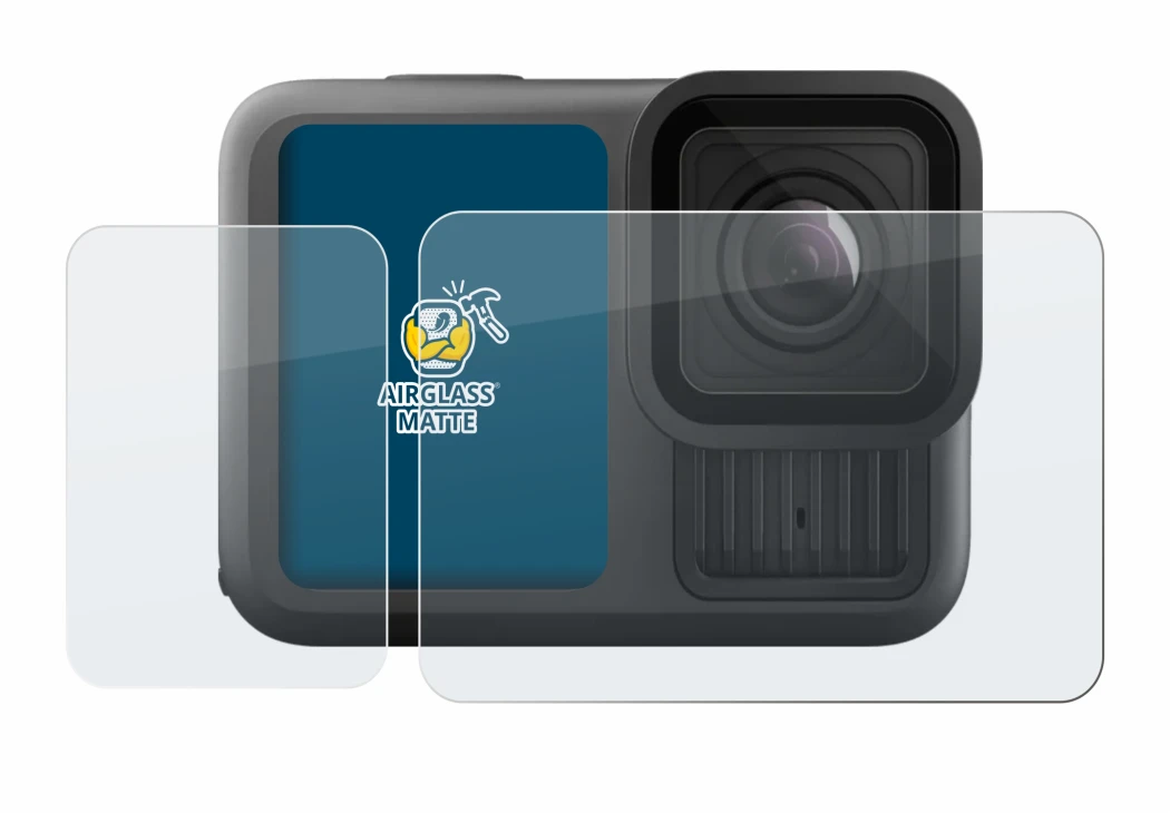 Abbildung des Geräts GoPro Hero 13 Black mit einer Vielzahl des Displayschutzes.