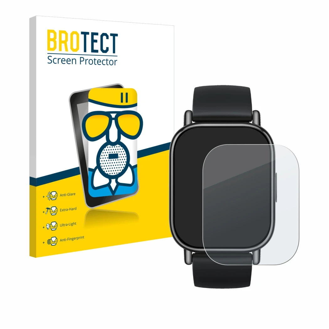 Vorderseite einer Produktverpackung mit dem Markenlogo BROTECT. Daneben ist das Gerät Xiaomi Redmi Watch 5 Lite mit dem zugehö