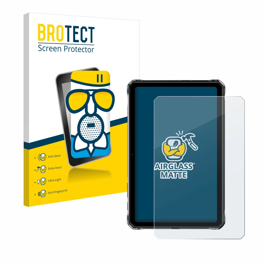 Vorderseite einer Produktverpackung mit dem Markenlogo BROTECT. Daneben ist das Gerät Doogee R10 mit dem zugehörigen Displaysc