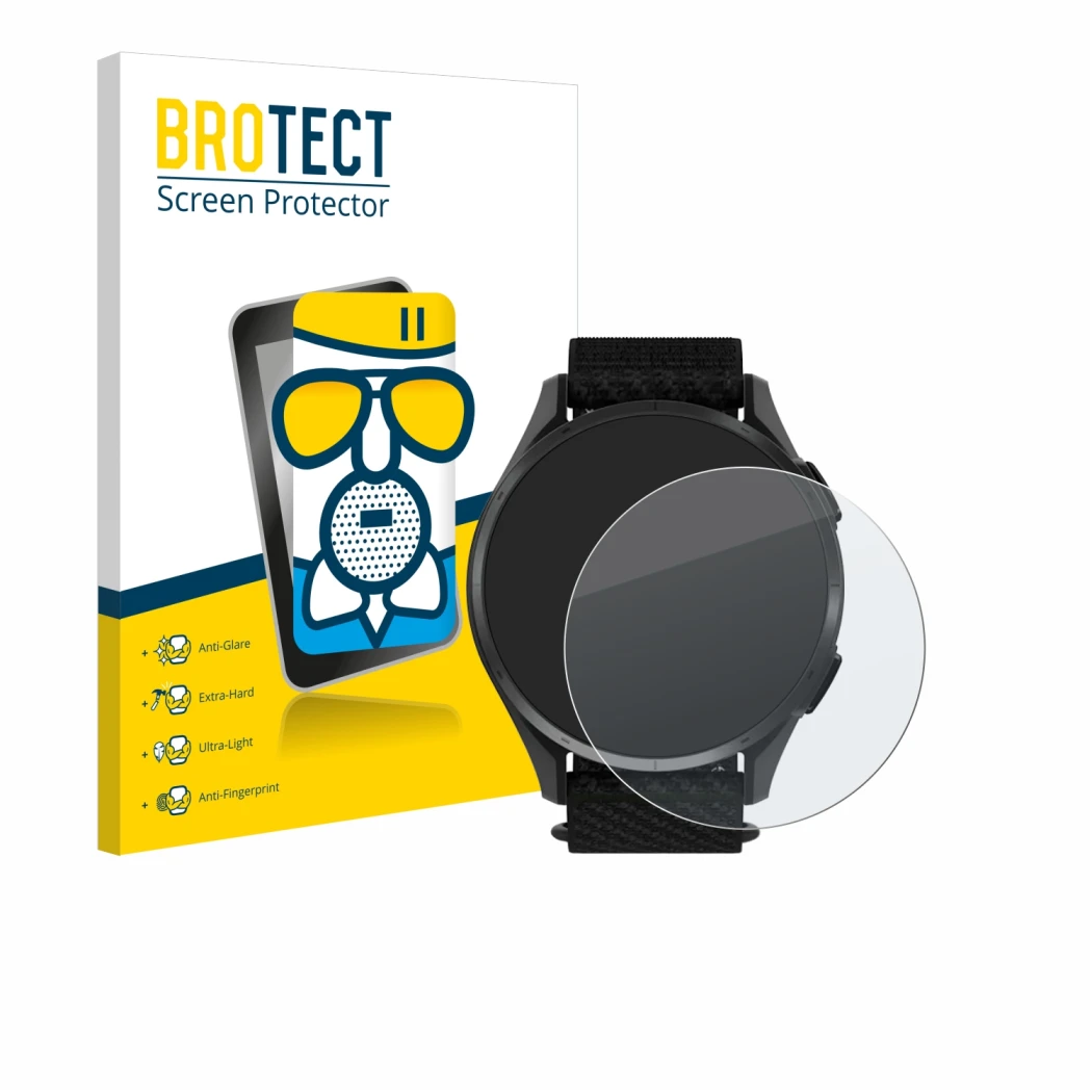 Vorderseite einer Produktverpackung mit dem Markenlogo BROTECT. Daneben ist das Gerät Garmin Approach S50 mit dem zugehörigen