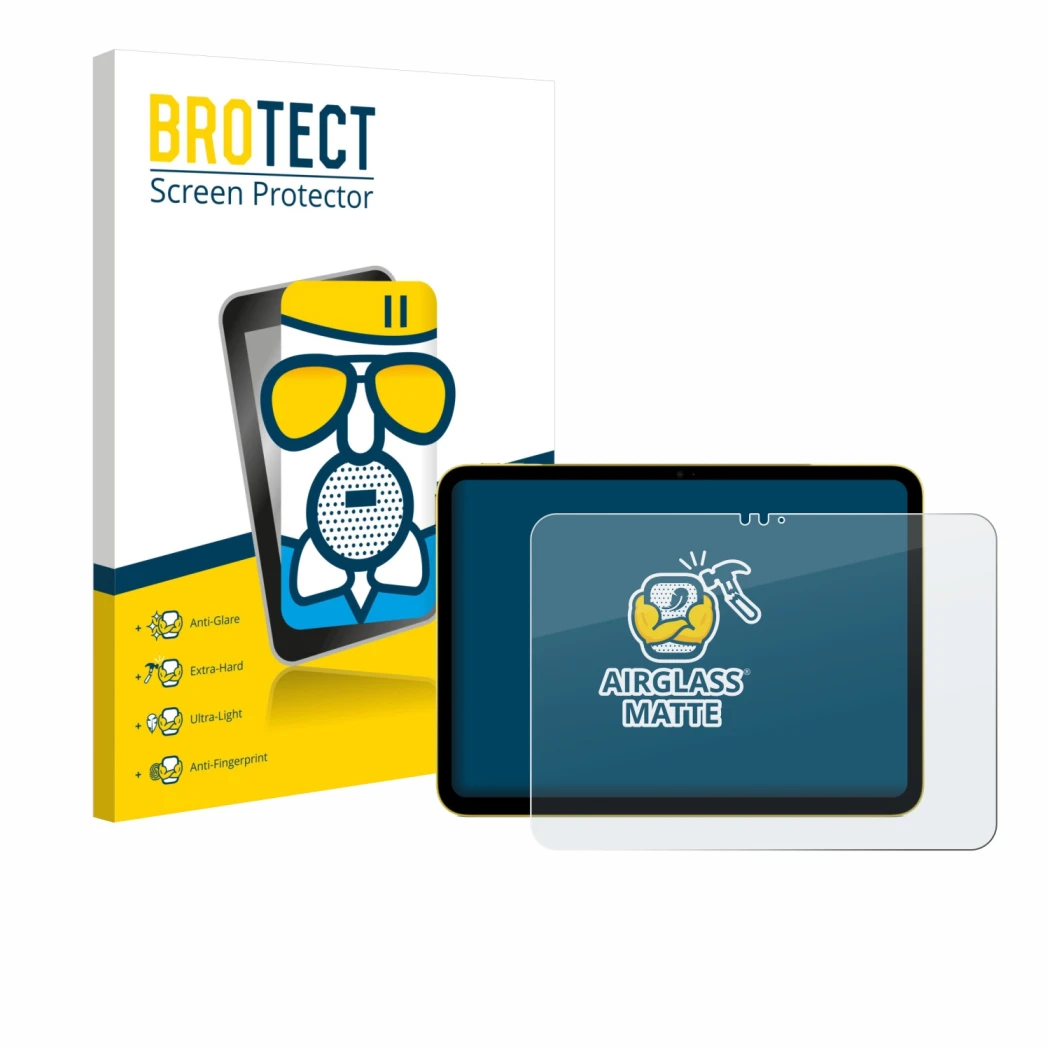 Vorderseite einer Produktverpackung mit dem Markenlogo BROTECT. Daneben ist das Gerät Apple iPad Air 11