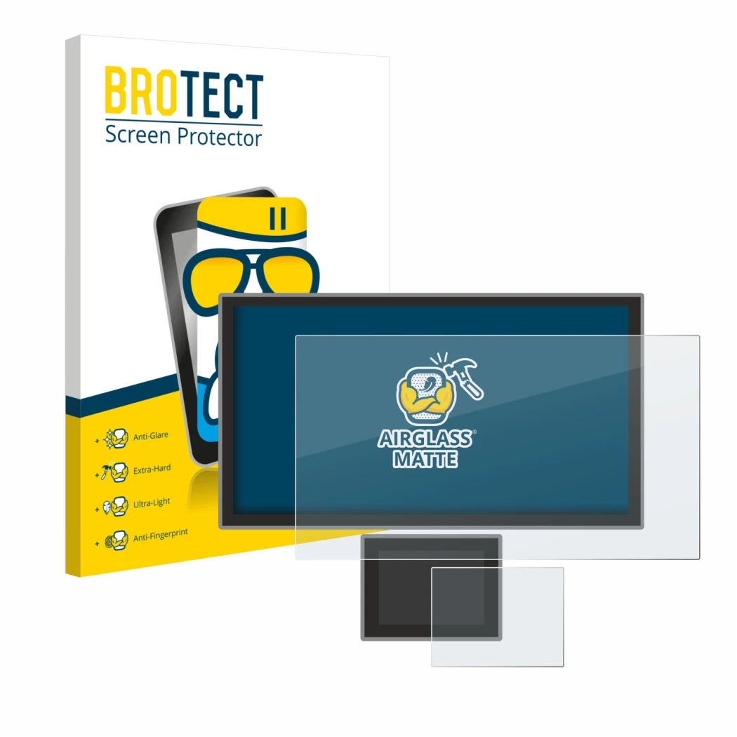 Vorderseite einer Produktverpackung mit dem Markenlogo BROTECT. Daneben ist das Gerät Icom IC-7760 mit dem zugehörigen Display