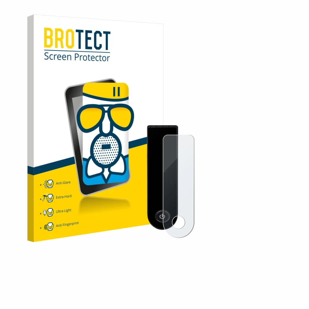 Vorderseite einer Produktverpackung mit dem Markenlogo BROTECT. Daneben ist das Gerät Xiaomi Electric Scooter 5 Max mit dem zu