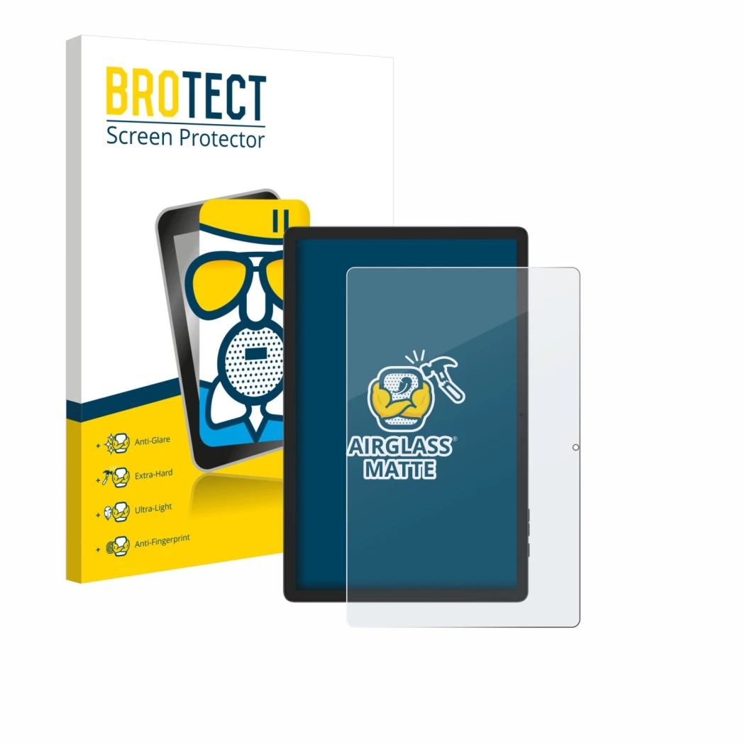 Vorderseite einer Produktverpackung mit dem Markenlogo BROTECT. Daneben ist das Gerät Doogee Tab E3 Pro 13 mit dem zugehörigen