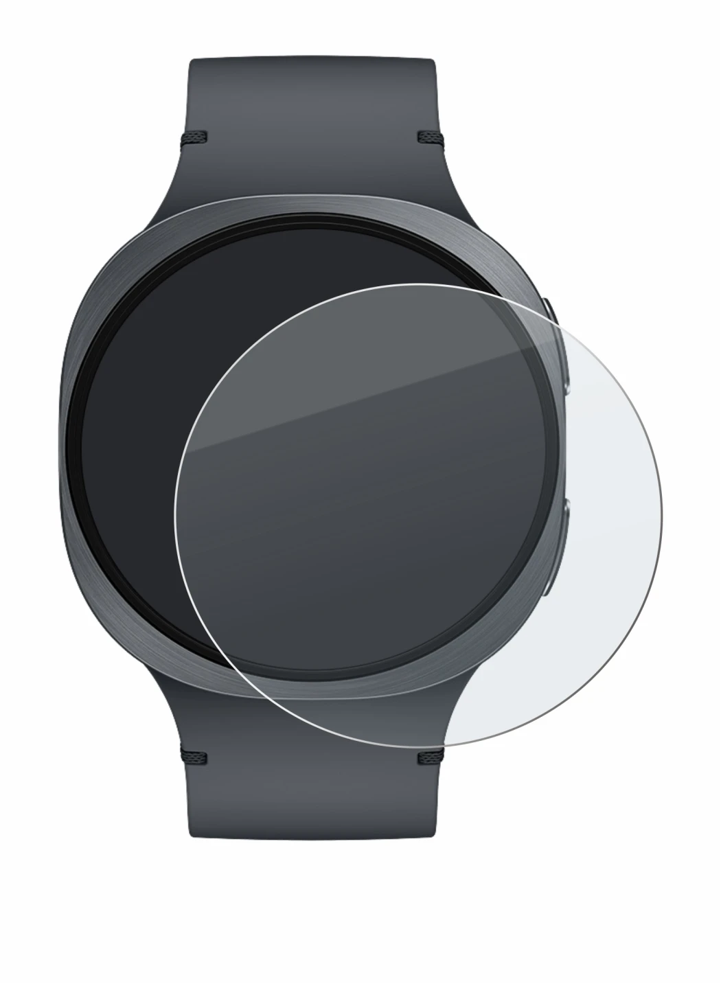Abbildung des Geräts Samsung Galaxy Watch 8 (44 mm) mit einer Vielzahl des Displayschutzes.
