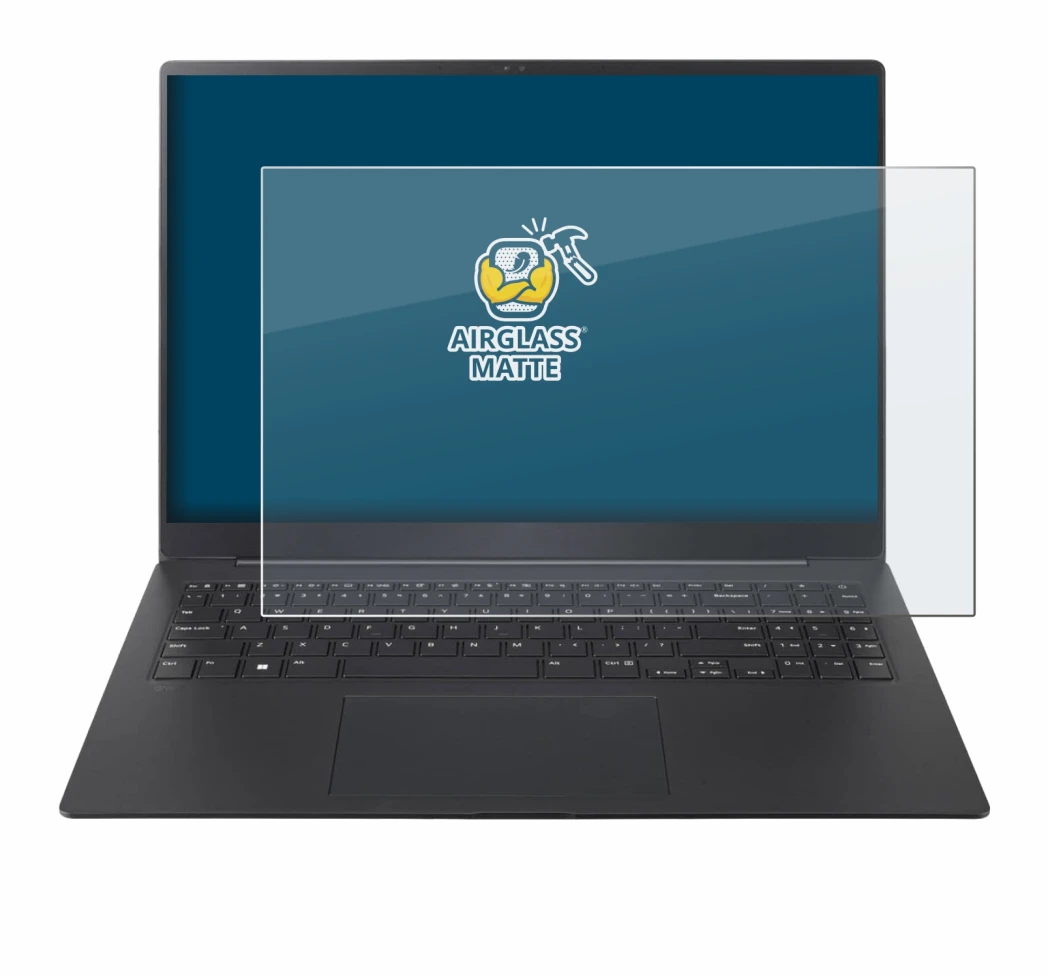 Abbildung des Geräts LG gram Pro 16 2025 mit einer Vielzahl des Displayschutzes.