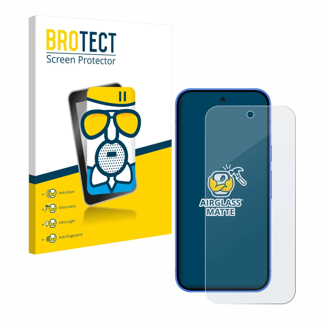 Vorderseite einer Produktverpackung mit dem Markenlogo BROTECT. Daneben ist das Gerät Google Pixel 10 mit dem zugehörigen Disp