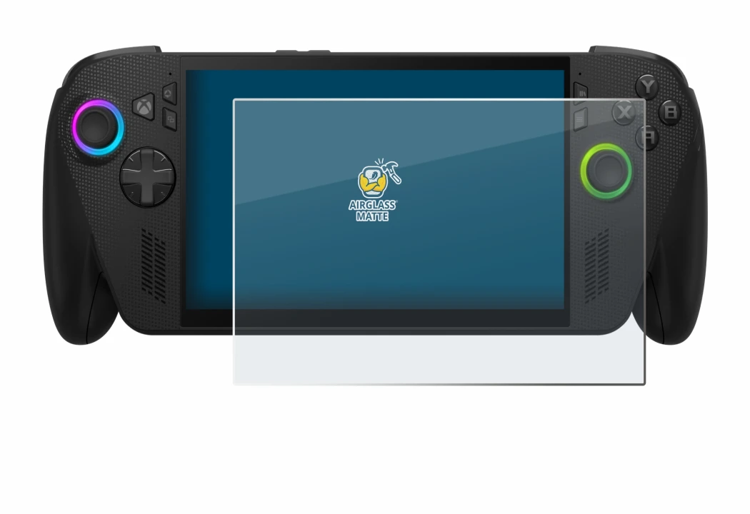 Abbildung des Geräts ASUS ROG Ally X 2025 mit einer Vielzahl des Displayschutzes.