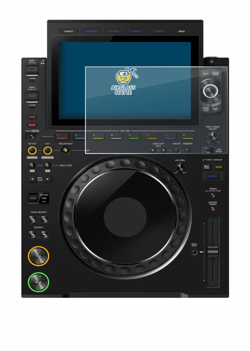 Abbildung des Geräts Pioneer CDJ 3000X mit einer Vielzahl des Displayschutzes.
