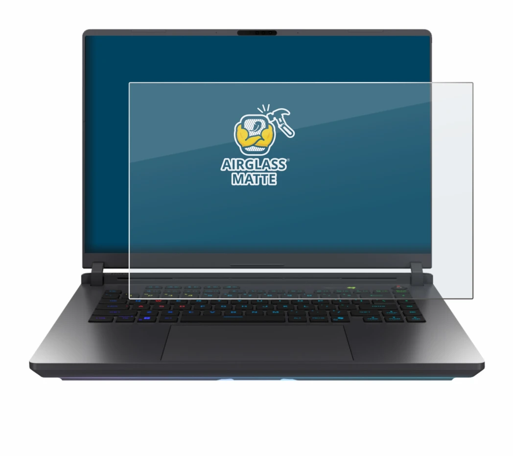 Abbildung des Geräts ASUS ROG Strix G16 2025 mit einer Vielzahl des Displayschutzes.