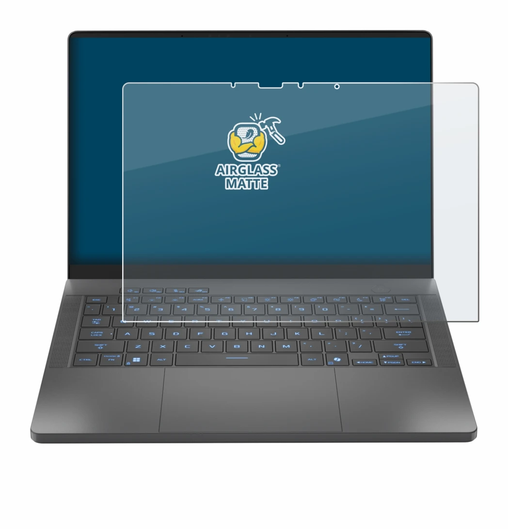 Abbildung des Geräts ASUS ROG Zephyrus G14 2025 GA403 mit einer Vielzahl des Displayschutzes.