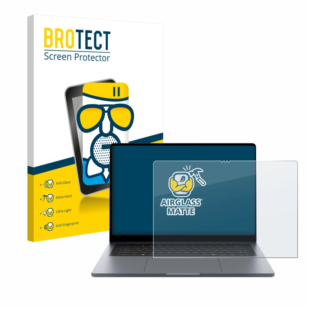 Vorderseite einer Produktverpackung mit dem Markenlogo BROTECT. Daneben ist das Gerät Samsung Galaxy Book6 Ultra 16